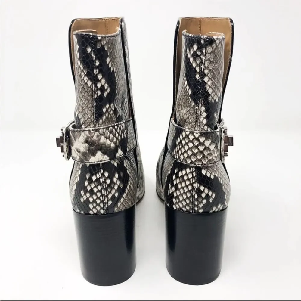 NEW Tory Burch Kira 70MM Bootie Stamped Snake Leather Grey Black in Warm Roccia